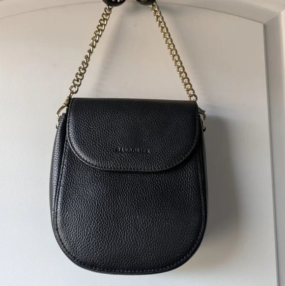 🖤EUC Bandolier Shay Genuine Pebble Leather Shoulder Mini Bag, Black & Gold - Picture 2 of 16